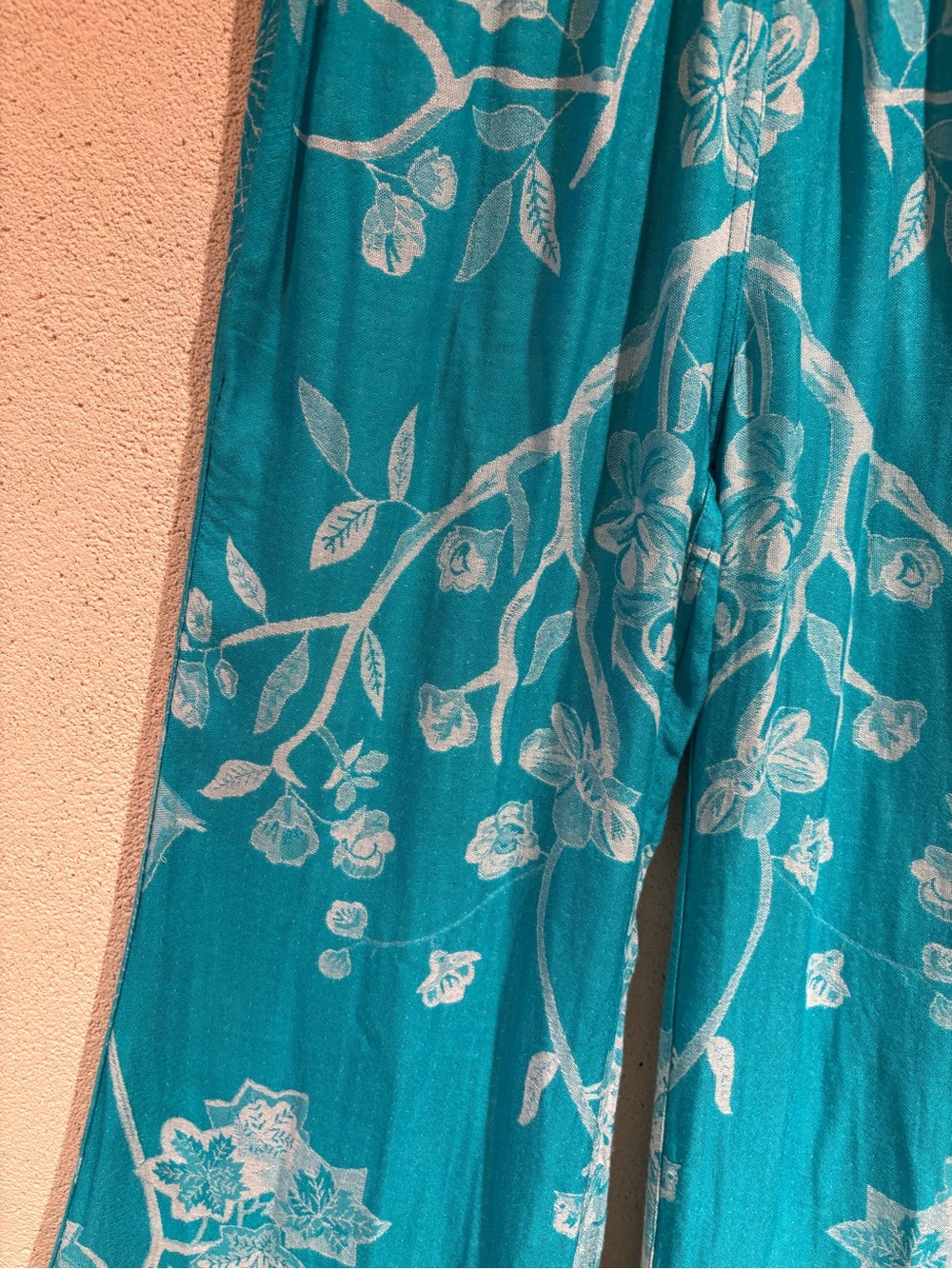 Turquoise Floral Wide-Leg Palazzo Pants - Picture 3 of 4